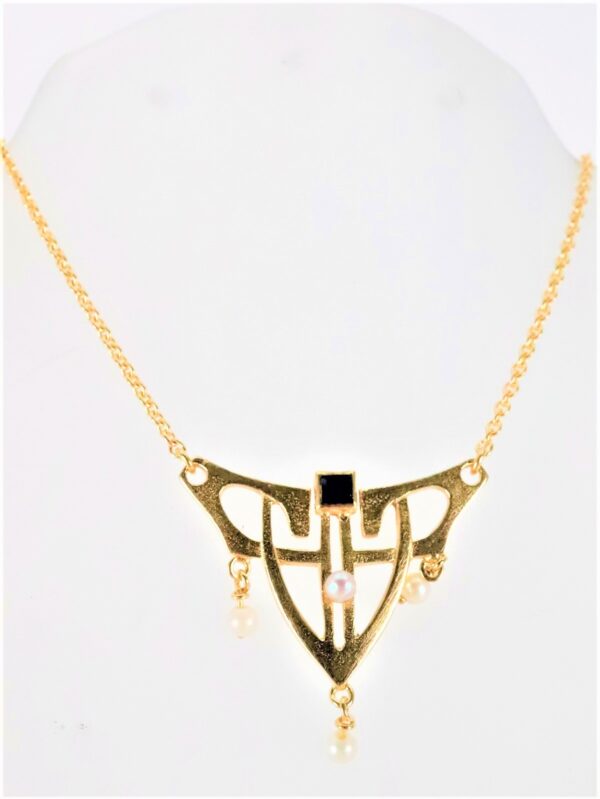 Collier  in Gelbgold mit Perle und Saphir – Bild 2