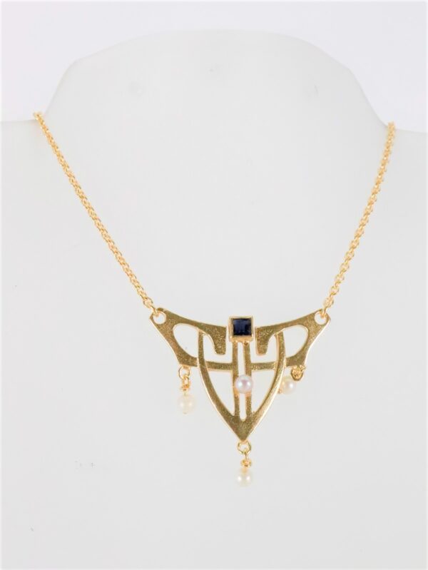 Collier  in Gelbgold mit Perle und Saphir – Bild 4