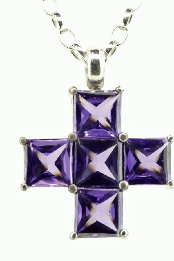 Kreuz - Anhänger mit Kette in Sterlingsilber mit Amethyst – Bild 2