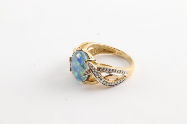 Ring Silber vergoldet mit Opal und Diamanten – Bild 2