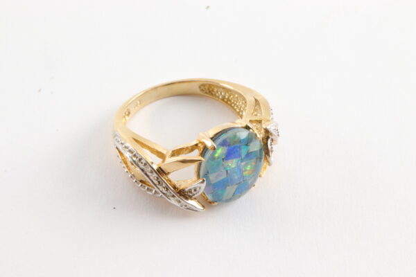 Ring Silber vergoldet mit Opal und Diamanten – Bild 4