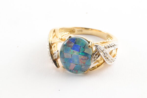 Ring Silber vergoldet mit Opal und Diamanten – Bild 5